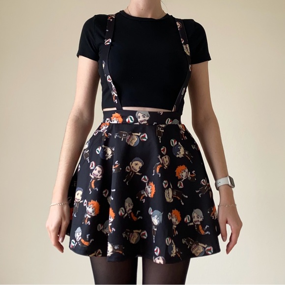 Hot Topic Black Anime Haikyu!! Overalls Skater Mini Skirt Small - Picture 3 of 7
